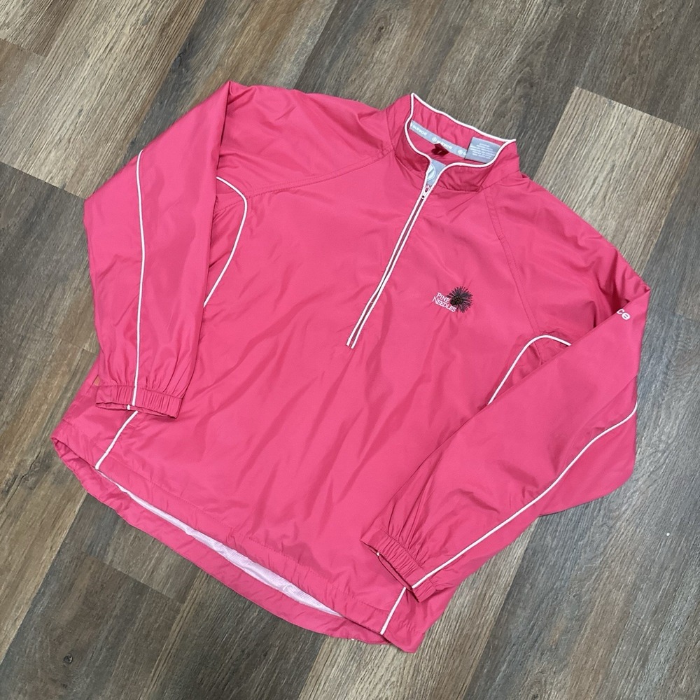 Sunice Weather‎ Pink 1/4 Zip Windbreaker Pullover Women's Sz M Pine Needles Logo - Picture 2 of 9
